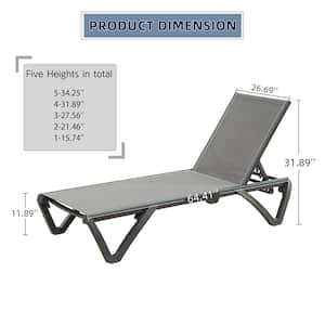 Aluminum 2-Piece Adjustable Stackable Outdoor Chaise Lounge in Gray Seat with Wheels for Poolside Sunbathing Lounger