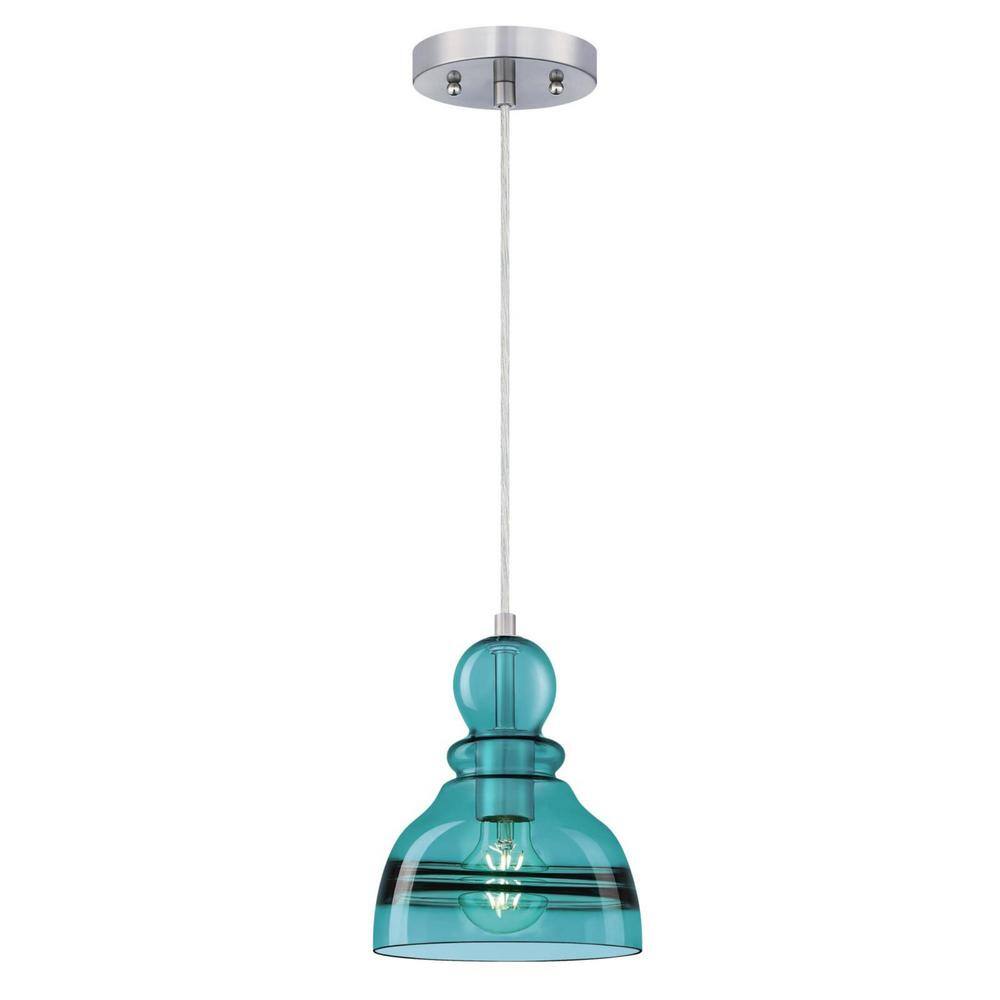 Fiona Light Brushed Nickel Shaded Mini Pendant With Turquoise Glass