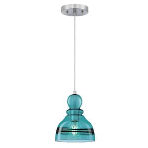 Fiona 1-Light Brushed Nickel Shaded Mini Pendant with Turquoise Glass