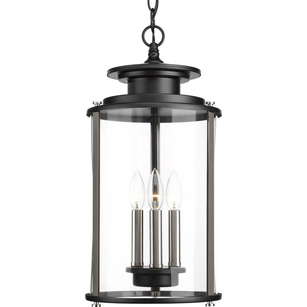 Squire Matte Black and Clear Glass 3-Light Hanging Lantern