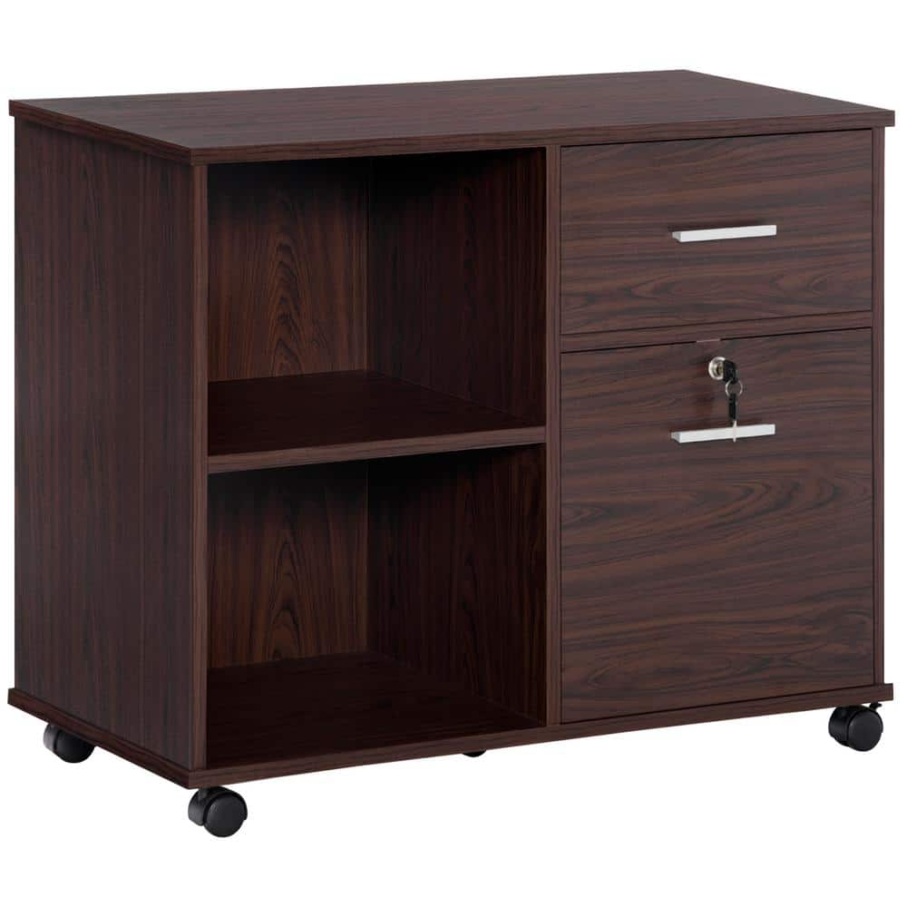 Vinsetto Walnut Lateral File Cabinet with Wheels, Mobile Printer Stand ...