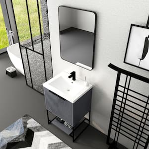 23.6 in. W x 18.1 in. D x 35 in. H Bath Vanity in Gray Freestanding Bathroom Vanity with Resin Vanity Top