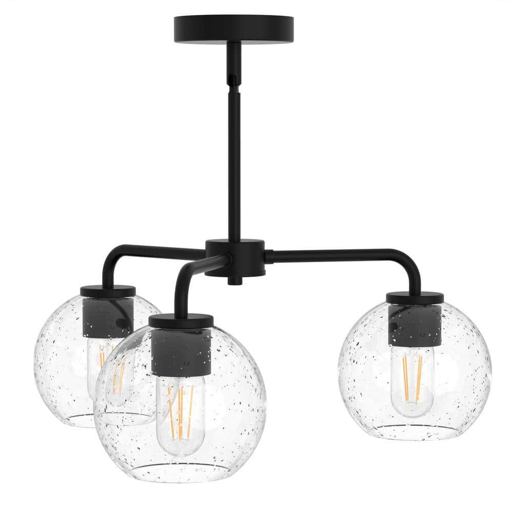 20 in. 3-Light Black Modern Semi-Flush Mount Pendant Lighting, Adjustable Height with Glass Shades for Dining Room price history on PriceWatchPro