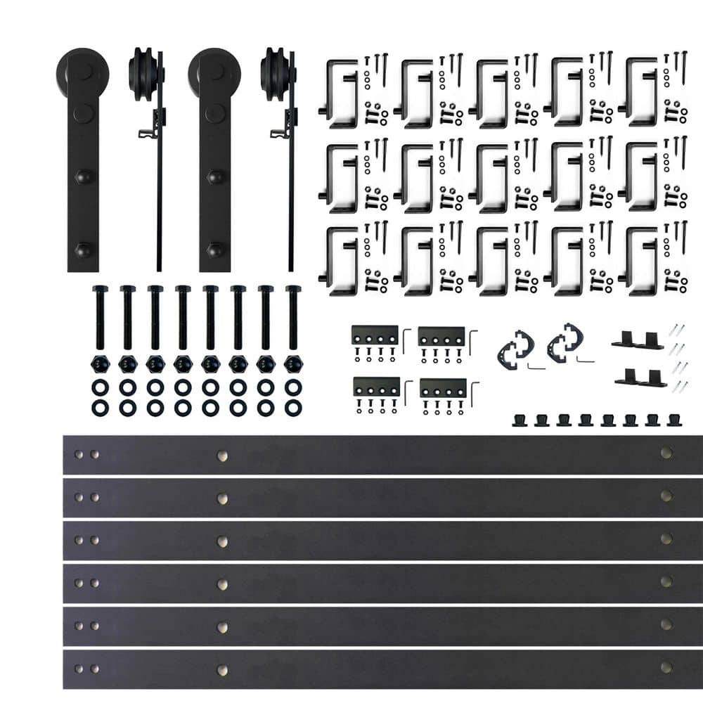 20 ft./240 in. Black Rustic Double Track Bypass U-Shape Sliding Barn Door Hardware Kit - Straight Design Roller price history on PriceWatchPro