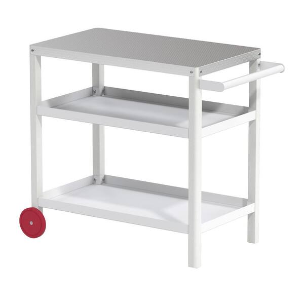 Unbranded White 3-Shelf Storage Outdoor Steel Grill Cart with HDPE Legs