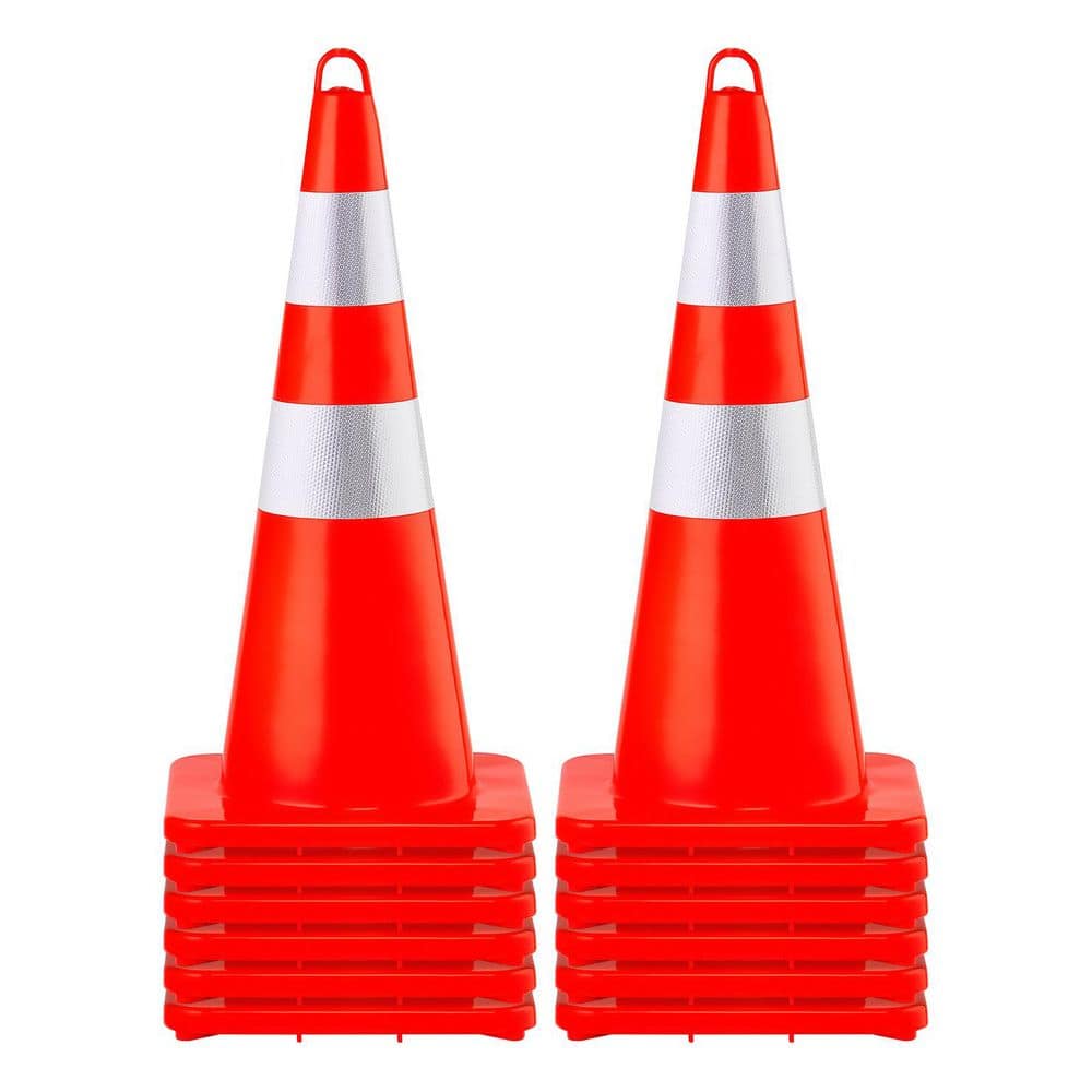 Orange 12 x 28 in. PVC Traffic Cones, 2-Reflective Collars Traffic Cones with Weighted Base and Hand-Held Ring price history on PriceWatchPro