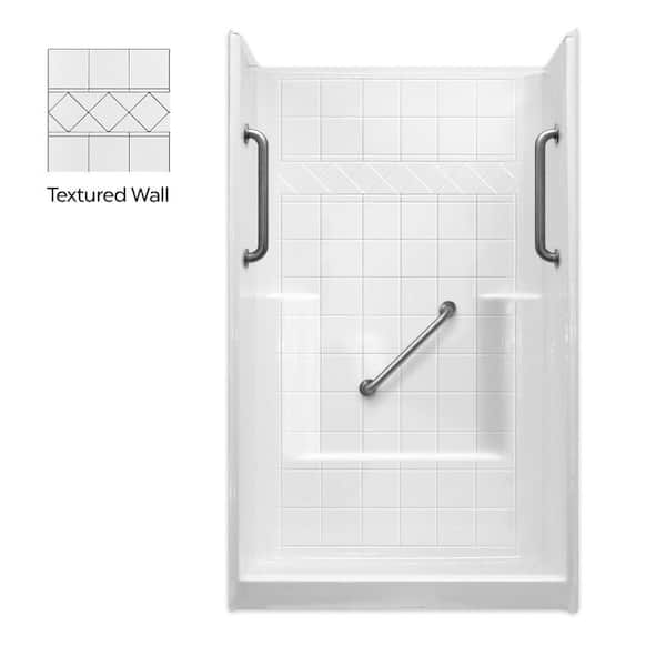 Ella Liberty 42 in. x 42 in. x 80 in. Alcove 1-Piece Shower Walls and Shower Pan in White, 3 Chrome Grab Bars, Center Drain