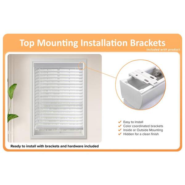 DEZ FURNISHINGS Cordless Faux Wood Blinds - 29.5x72 White 2 Inch Slat Window Treatment