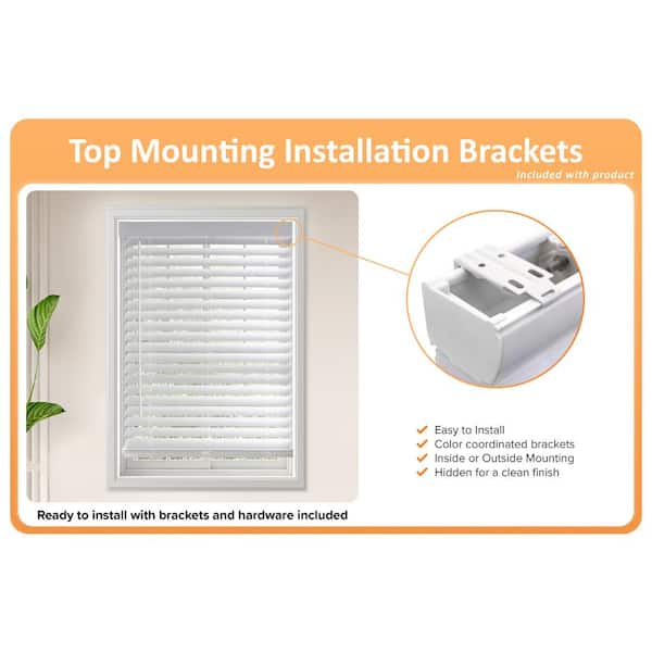 Home Decorators Collection - White Cordless Faux Wood Blinds for Windows with 2 in. Slats - 32 in. W x 36 in. L (Actual Size 31.5 in. W x 36 in. L)