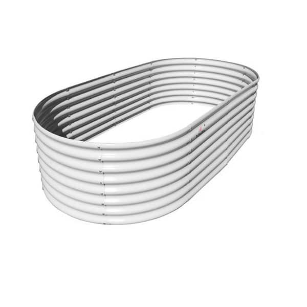 Zeus & Ruta 8 ft. x 4 ft. x 2 ft. Metal Oval Outdoor Raised Garden Bed for Planting Vegetables Flowers Herb, White