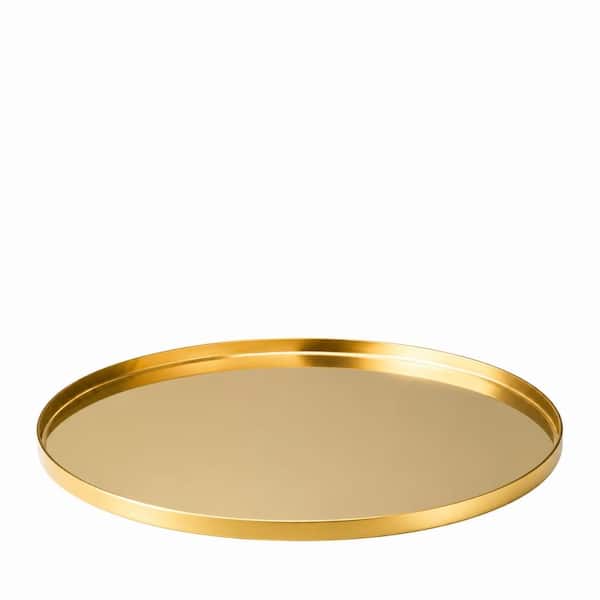 12 in. Gold Metal Round Serving Tray Mirror-Brushed Surface 11.8 x 0.4 in. Perfume Vanity Coffee Table