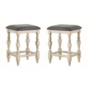 21.25 in. Ivory and Gray Low Back Wood Frame Counter Height Stool with Fabric Seat (Set of 2)