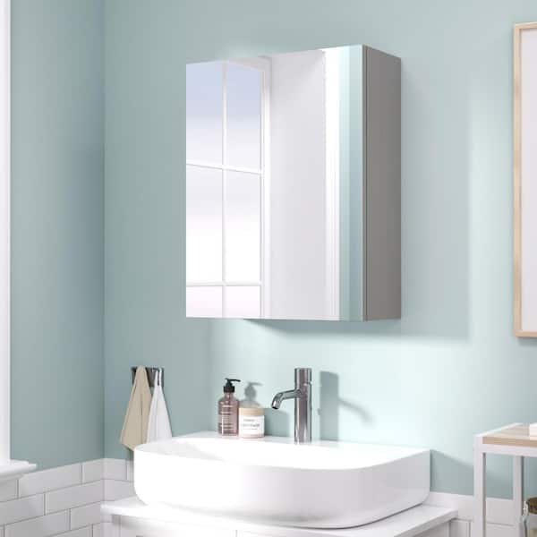 14 in. W x 18 in. H Rectangular Surface Mount Medicine Cabinet with Mirror Gray