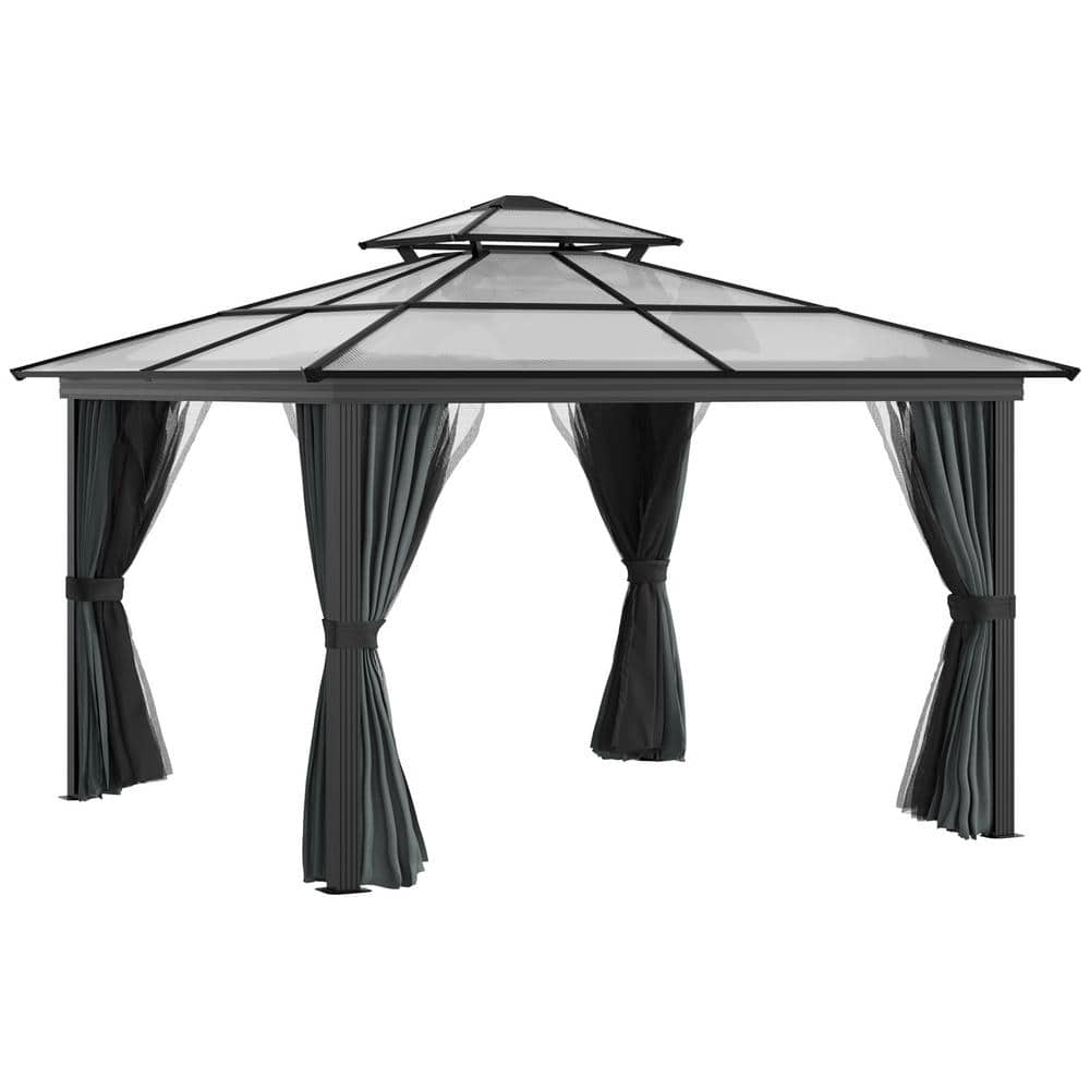 10 ft. x 10 ft. Grey Hardtop Gazebo Outdoor Polycarbonate Canopy Aluminum Frame Pergola -  Outsunny, 84C-215BK