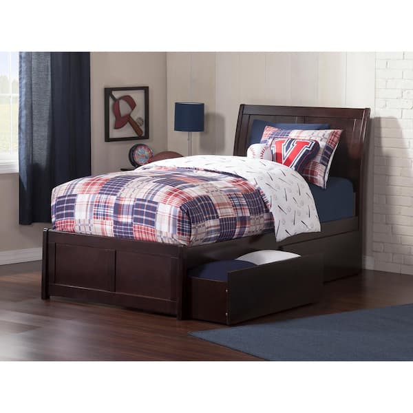 AFI Portland Espresso Twin XL Solid Wood Storage Platform Bed with Matching Foot Board with 2 Bed Drawers