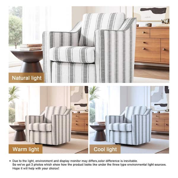 Uixe Modern Gray Stripe Line Upholstered Swivel Accent Barrel