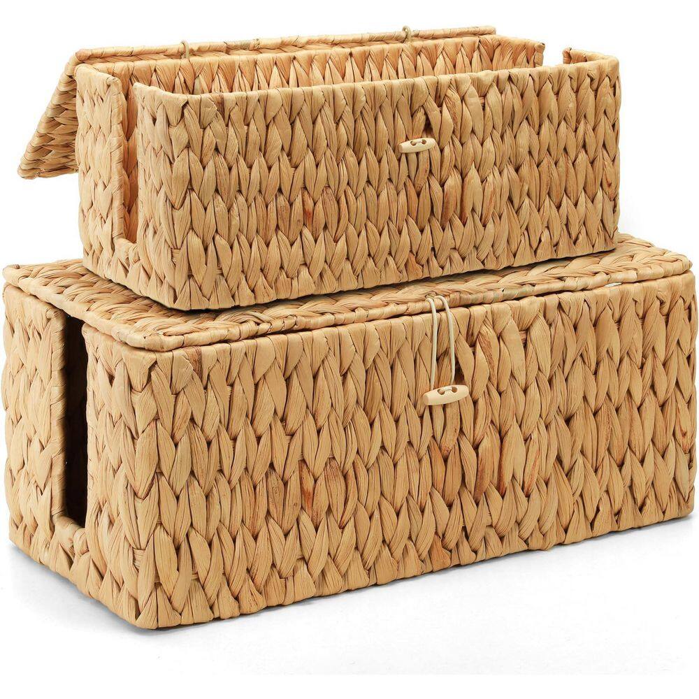 Handwoven Water Hyacinth Cable Management Box with Lid Large Medium Cord Organizer Storage Box Natural 2 Pack price history on PriceWatchPro