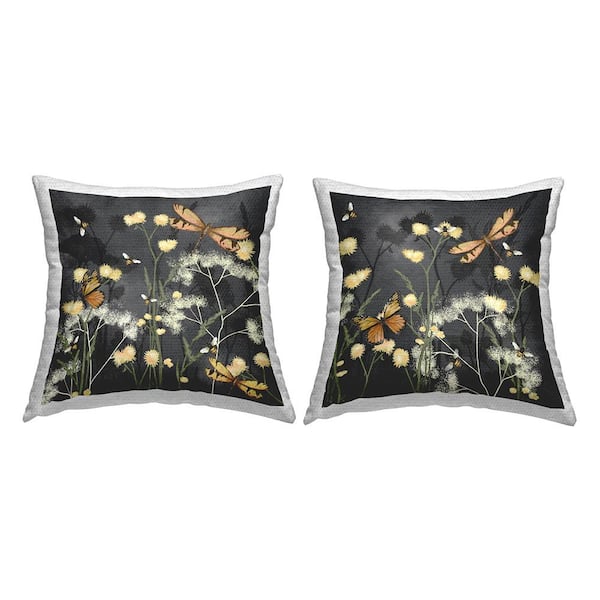 Meadows on Grey Grey Square Outdoor Throw Pillow 2-Pack