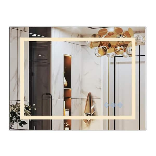 Unbranded 48 in. W x 36 in. H Rectangular Framed LED Anti-Fog Wall Bathroom Vanity Mirror in Silver