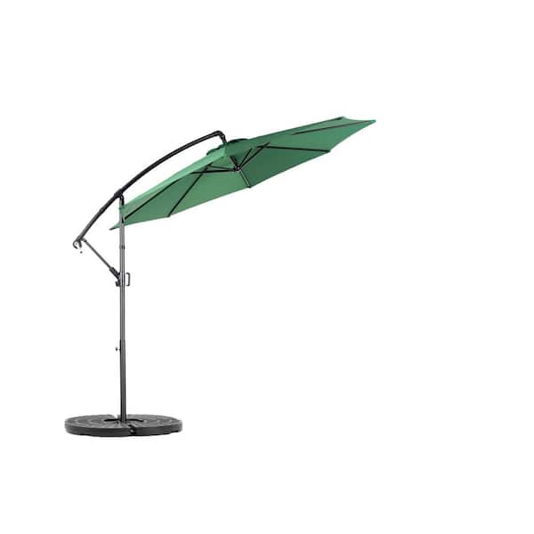 Oyezvary 10 ft. Steel Offset Hanging Market Rotation Patio Umbrella Tilt Adjustment, Polyester Shade and 8 Ribs in Dark Green