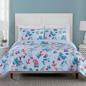 Anchors Away 3-Piece Blue Polyester King Quilt Set