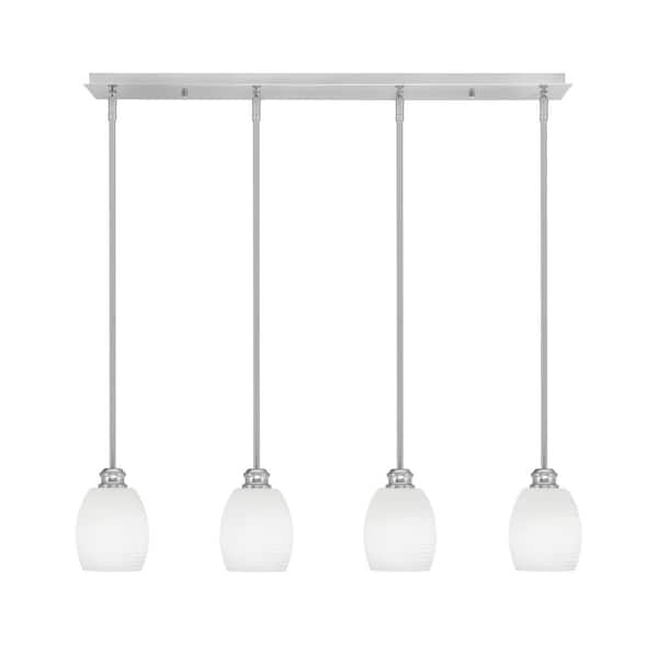 Unbranded Albany 60-Watt 4-Light Brushed Nickel Linear Pendant Light with White Linen Glass Shades and No Bulbs Included