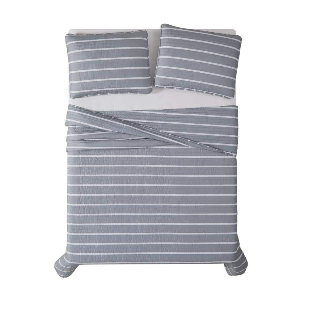 Gray Twin XL Microfiber Quilt and Sham Set
