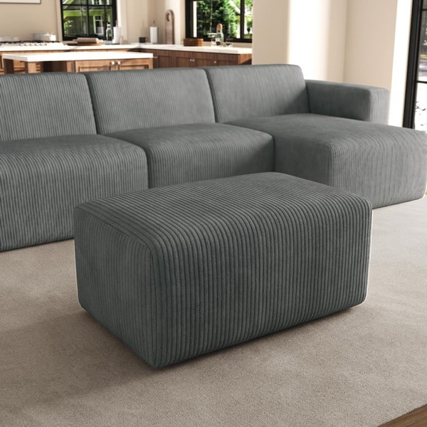 Uixe Gray Corduroy Fabric Rectangle Accent Ottoman (Set of 1)