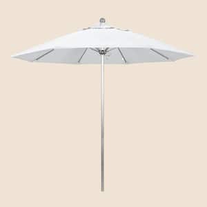 9 ft. Silver Aluminum Commercial Market Patio Umbrella with Fiberglass Ribs and Push Lift in White Olefin