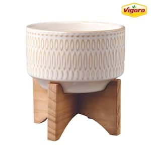 4.3 in. Gianna Small Ivory White Ceramic Pot (4.3 in. D x 4.75 in. H) with Stand