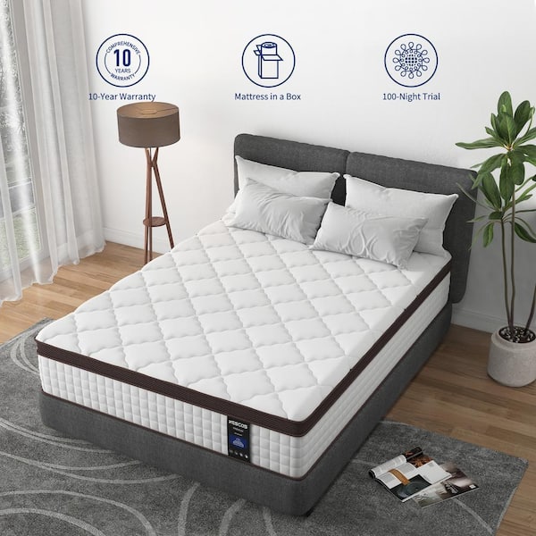 12 in. King Medium Firm Euro Top Memory Foam Hybrid Mattress with Heavier Coils for Pressure Relief and Support