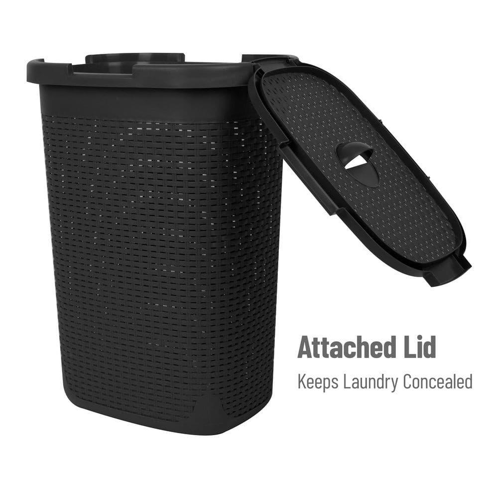 Black Wicker Style Upright Hamper with Lid, 2-Pack