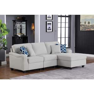 93 in. W 3-Piece Modular Sectional Linen Sofa with Chaise in Light Gray