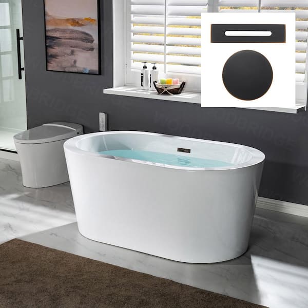 WOODBRIDGE Vienna 56 in. Acrylic FlatBottom Double Ended Bathtub with Oil Rubbed Bronze Overflow and Drain Included in White