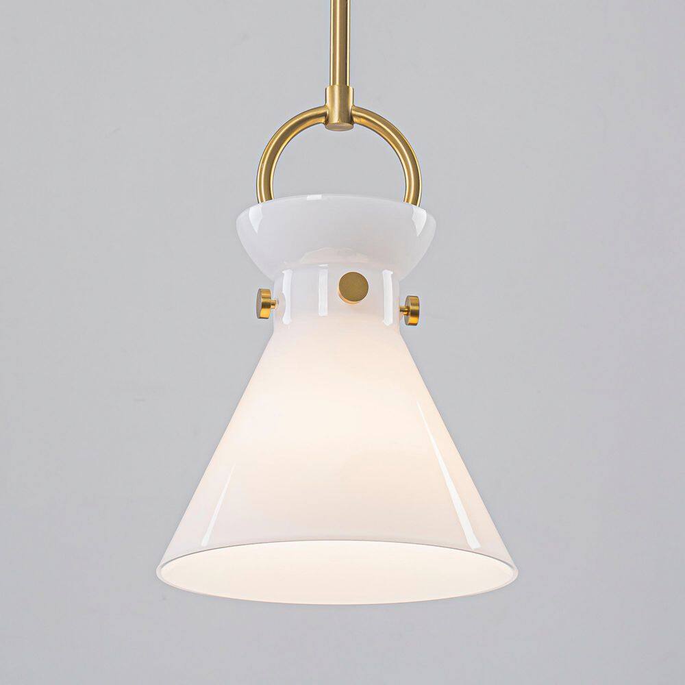 Liora 8-Watt 8.1 in. 1-Light Brass Cone Integrated LED Pendant Light with Opal Glass Shade price history on PriceWatchPro
