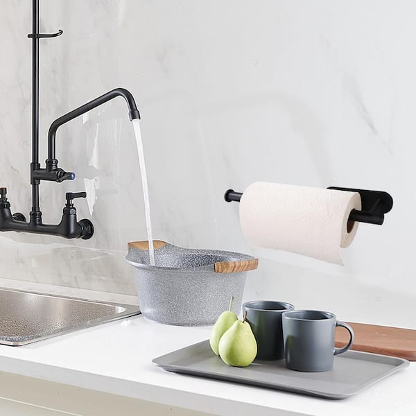 Wall Mount Kitchen Paper Towel Holder Rolls Bulk-Self-Adhesive Under Cabinet in Matte Black