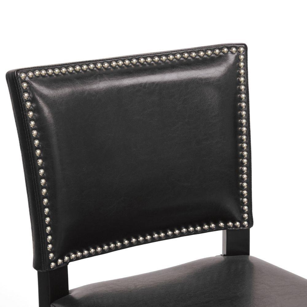 Aries Black Faux Leather Modern Barstool with Silver Nailhead Trim - Set of 2