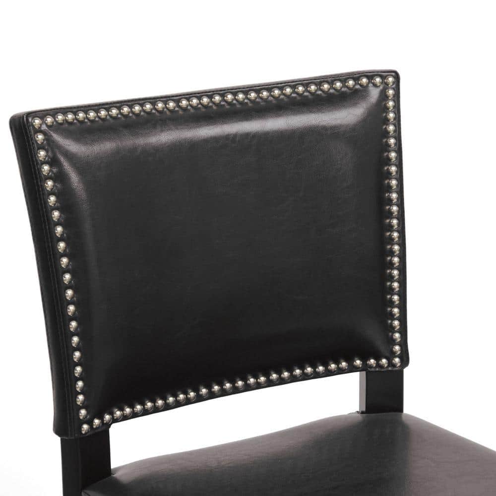 Aries Black Faux Leather Modern Barstool with Silver Nailhead Trim - Set of 2