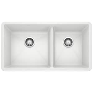 PRECIS Undermount Granite Composite 33 in. 60/40 Double Bowl Kitchen Sink in White