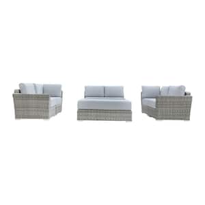 Light Gray 6 Piece Wicker Outdoor Sectional Set Seating Group with Cushions