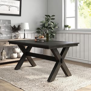 Starcrest Farmhouse Wood 64 in. Brushed Black Cross Leg Dining Table Seats 6