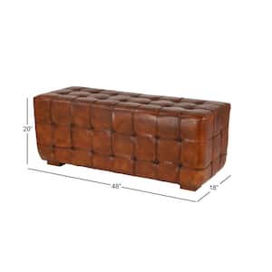 Brown Tufted Upholstered Leather Bench 20 in. X 48 in. X 18 in.
