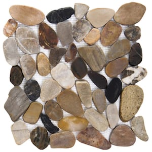 Rivera Pebbles 4 Color Honed 12.01 in. x 12.01 in. x 11 mm Pebbles Mesh-Mounted Mosaic Tile (1 sq. ft.)