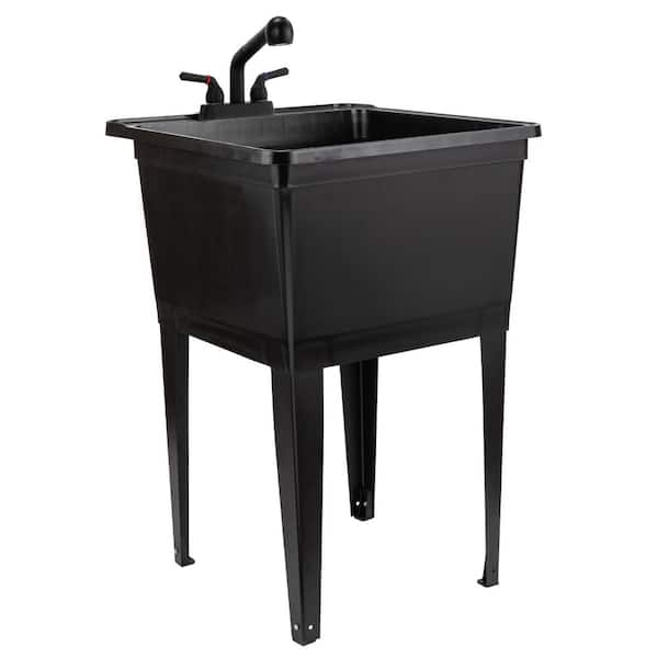 24.5 in. D x 22.5 in. W Freestanding Laundry/Utility Sink in Black with Black Pullout Faucet