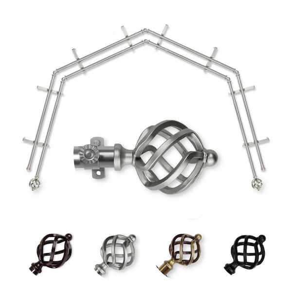 EMOH 13/16" Dia Adjustable 4-Sided Double Bay Window Curtain Rod 28 to 48" (each side) with Bianca Finials in Satin Nickel