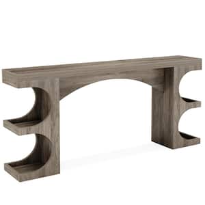 Turrella 63 in Gray Long Rectangle Wood Sofa Console Table Entryway Table with Half Round Shelves for Living Room