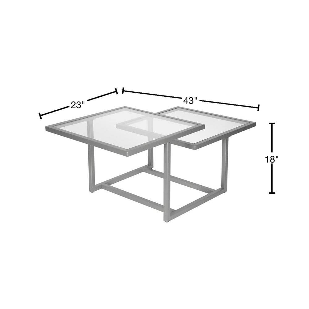 Amalie 43" Satin Nickel Geometric Glass Coffee Table