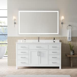 Beckett 60 in. W x 22 in. D Single Bath Vanity in White with Cultured Marble Vanity Top in White with White Basin