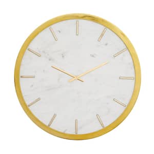 Gold Marble Round Analog Wall Clock with White Face