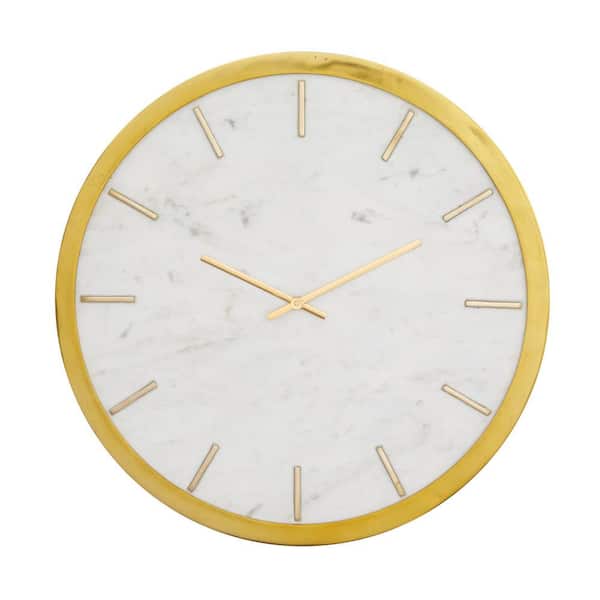 Litton Lane Gold Marble Round Analog Wall Clock with White Face